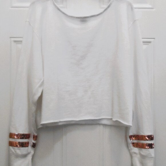 Victoria's secret Pink- rose gold bling and white crop top long sleeve - sz., XS - Picture 2 of 6